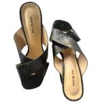 ALL BLACK Green Snake Embossed Leather Criss Cross Mule Heel Size 39 Photo 6