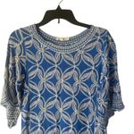 Solitaire Solitare Women's Size Medium Blue Thread‎ Embroidered Floral Vacation Top Photo 1