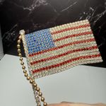 American Flag On Pole 5 7/8” Rhinestone Brooch Pin Gold Tone Large Photo 12