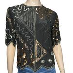 Argenti Vintage Women’s M Black Silk Multi Color Beaded Sequin Party Evening Top Size M Photo 1