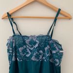 NWT Auden Teal Square Neck Floral Satin Bodysuit Size M Photo 6
