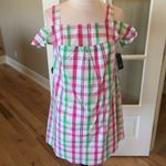 Crown & Ivy  pink lime white plaid open shoulder dress Summer New Photo 1