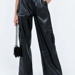 Princess Polly NEW  Lista Faux Leather Elastic Pocket Cargo Pants Black 4 NWT Photo 0