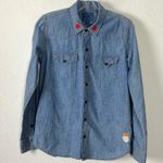 Lucky Brand Retro Y2K Western Embroidered Tattoo Denim Shirt Small California Photo 8