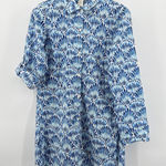 Tommy Bahama Women's Large Blue Shell Print Roll Tab Sleeve Button Down Dress Photo 0