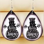 Snowman Dangle Faux Leather Earrings Black Photo 0