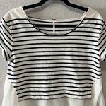 Free People  French Kiss Mixed Media Top, Stripe Blue White, High Low, Size XS Photo 3