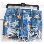 Patriotic Moon & Star Shorts Women's M 14" Cut Off Distressed Rhinestone Sequin Blue Size M Photo 4