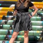 SheIn  Unity Striped Panel Belted A-line Dress Black White Size L Photo 2