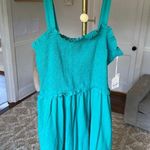 a.n.a . Teal Smocked Midi Dress 100% Cotton Ruffle Cottagecore Feminine Coastal Photo 0