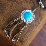 Handcrafted southwest style natural stone leather fringe medallion necklace Photo 7