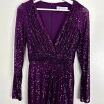 Mac Duggal  Sequin Long Sleeve Faux Wrap Gown in Purple Size US 2 Photo 3