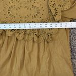A loves A  Mustard Yellow Cotton Blouse Ruffle‎ Sleeve Eyelet Neckline S Boho Photo 6