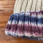 hand knit cream purple and blue ombré striped ribbed beanie Photo 2