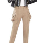 BCBGMAXAZRIA KEITH DRAPED POCKET SATIN TAILORED PANTS LIGHT JAVA EUC SIZE 4 Photo 0