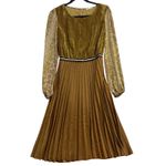 Mystree  M Dress Gold Velvet Snakeskin Pleated Bell Sleeve Sleek Old Money Witchy Photo 1