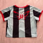 Puma  X Dua Lipa Black and Blue Striped Crop Top with Red Accents Jersey Photo 3