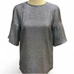 Stella McCartney Silver Metallic Ruffled Flutter Sleeve Blouse Photo 5