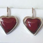 Sterling Silver TAXCO  Red Jasper Heart Cabochon Drop Dangle Earrings Photo 6