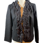 J.Crew  100% Wool Dark Grey Black Silk Trim Ruffle Neck‎ Blazer Jacket Women 6 Photo 0