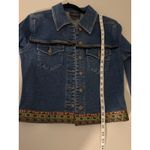 Vtg 90s Tapestry Trim Ruffle Embroidered Dark Medium Wash Denim Jean Jacket 6 Blue Photo 5