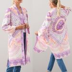 Chico's Coaster Tile Duster Cardigan Open Front Kimono Long Pastel Floral Jacket Photo 6