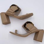 French Connection Tan Nude Slide Sandal Chunky Heel Tortoise Shell Buckle Size 9 Photo 8