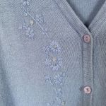 Kathie Lee cool blue long sleeve v-neck floral embroidered sweater with sequin Photo 3