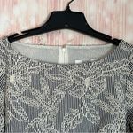 Badgley Mischka  Navy Striped Floral Print Tiered Bell Sleeve Boatneck Dress Sz 4 Photo 2