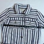 Hinge Stripe Cropped Soft Fabric Denim Jacket Size Small Coastal Nautical Casual Photo 8