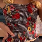 Checkerboard floral plaid sunflower top Multiple Size XS Photo 0