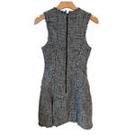 Banana Republic  Sleeveless Dress Size 2 Gray Tweed Frayed Hem Midi Pleated Zip Photo 7