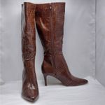 Alicepub Knee High Boots Women’s 9.5 Brown Croc Faux Leather Pointed Toe Zip Photo 7