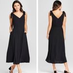 Anthropologie Bow Shoulder Tie Solid Black Sleeveless Maxi Dress Mossimo Large V Neck Flowy Photo 1