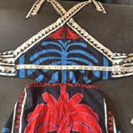 Women’s Summer Halter Neck Mini Dress Red & Blue Floral Print Tie Back Size S Black Photo 6