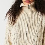 Free People  Driftwood Cable Knit Polo in Ivory Size Medium M Fisherman Oversized Photo 6