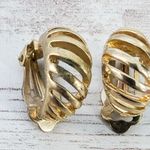 Vintage Clip On Earrings Gold Tone Cut Out Half Hoops Photo 5