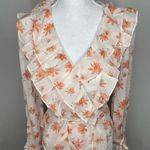 Free People MEDIUM Amanda Ruffle Floral Top Wrap Blouse Boho Ivory Photo 3