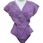 Body Wrappers Body Wrapper Purple Floral Print Wrap Bodysuit XXL Made in USA VTG Photo 0