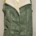 Denim & Company Faux Suede Sherpa Vest Olive Green Size‎ Small NEW Photo 0