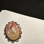 Vintage Cupid Cameo Brooch Pin Gold Tone Angel Fairy Flying Over Woman Photo 6