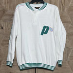 Vintage Prince Womens White Green Stripe Sweatshirt Size M Pullover Jumper Size M Photo 0