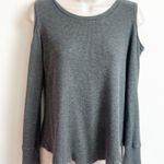 LNA Cold Shoulder Waffle Knit Long Sleeve Crew Neck Pullover Top Solid Gray M Photo 7