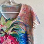 Leoma Lovegrove Tee Colorful V Neck Ribbed Pineapple Florida Top Sz M GUC Size M Photo 2