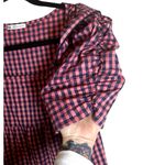 ZARA Women’s Gingham Ruffle Prairie Midi Dress Pink/Navy Blue Size Medium Photo 5