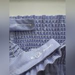 Anthropologie Maeve  blue Smocked Pinstripe Open Shoulder Top long sleeve XL Photo 6