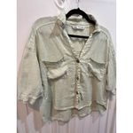 ZARA  Linen Blend Button Down Shirt‎ Top, Two Pocket Front, Sage Green, Casual Photo 1
