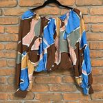 Blu Pepper  Multicolor Abstract Print Crop Top Long Sleeve‎ Peasant Blouse Size M Photo 3