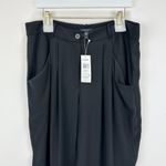 Eileen Fisher  Silk Georgette Crepe Black Pants Pockets Tapered Ankle Large NWT Photo 4