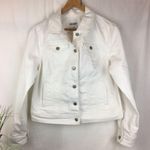 Old Navy White Cotton Denim Trucker Long Sleeve Jean Jacket L Photo 3